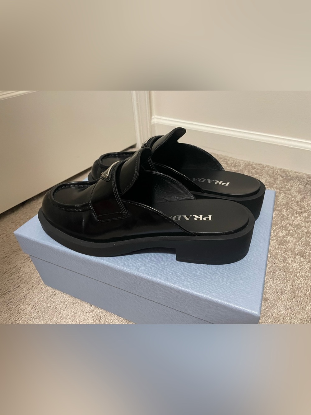 Prada Black Leather Loafer Mules - Picture 2 of 4